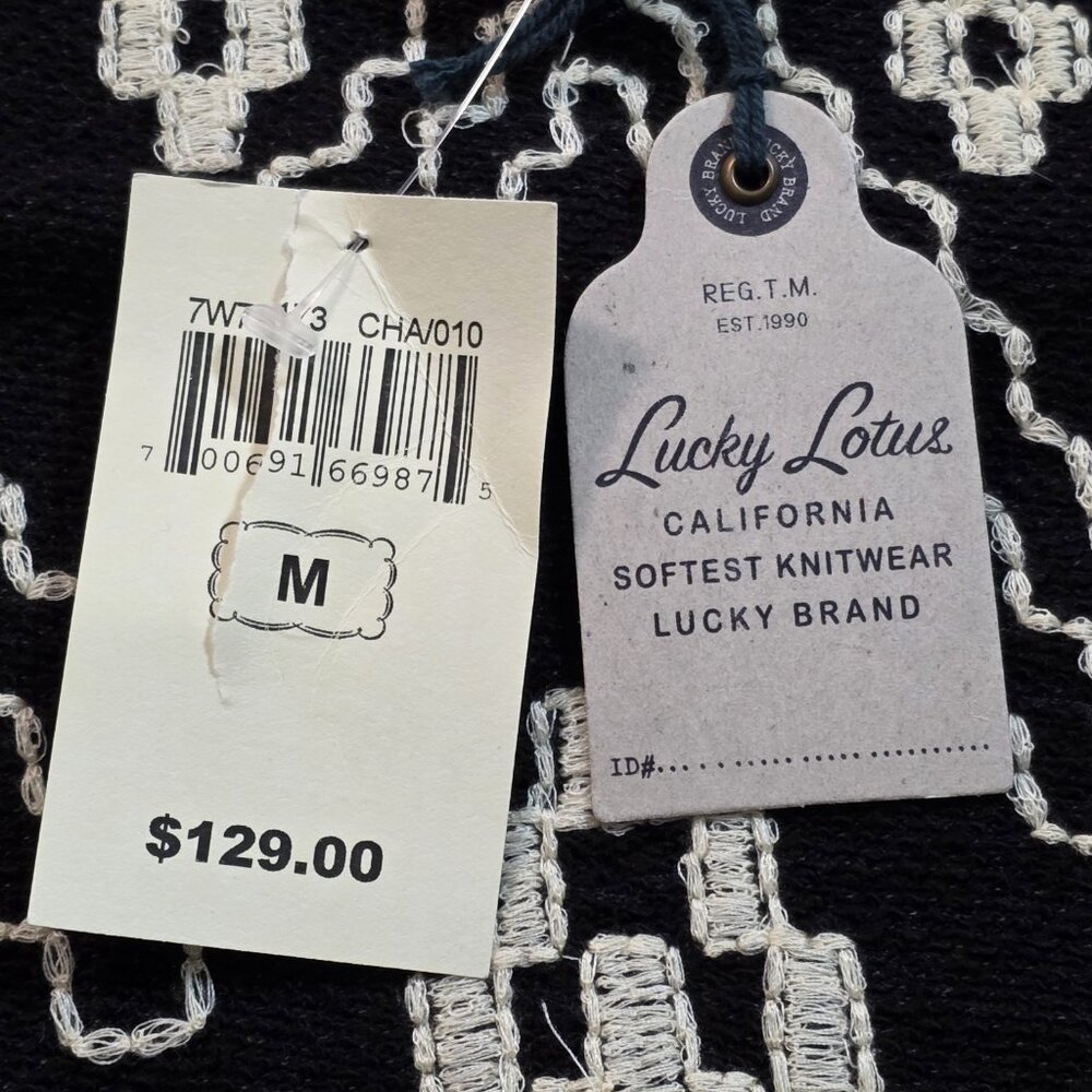 Lucky Lotus Aztec Tribal Embroidered Cardigan Women M Gray Cotton Boho Lagenlook - Picture 15 of 16
